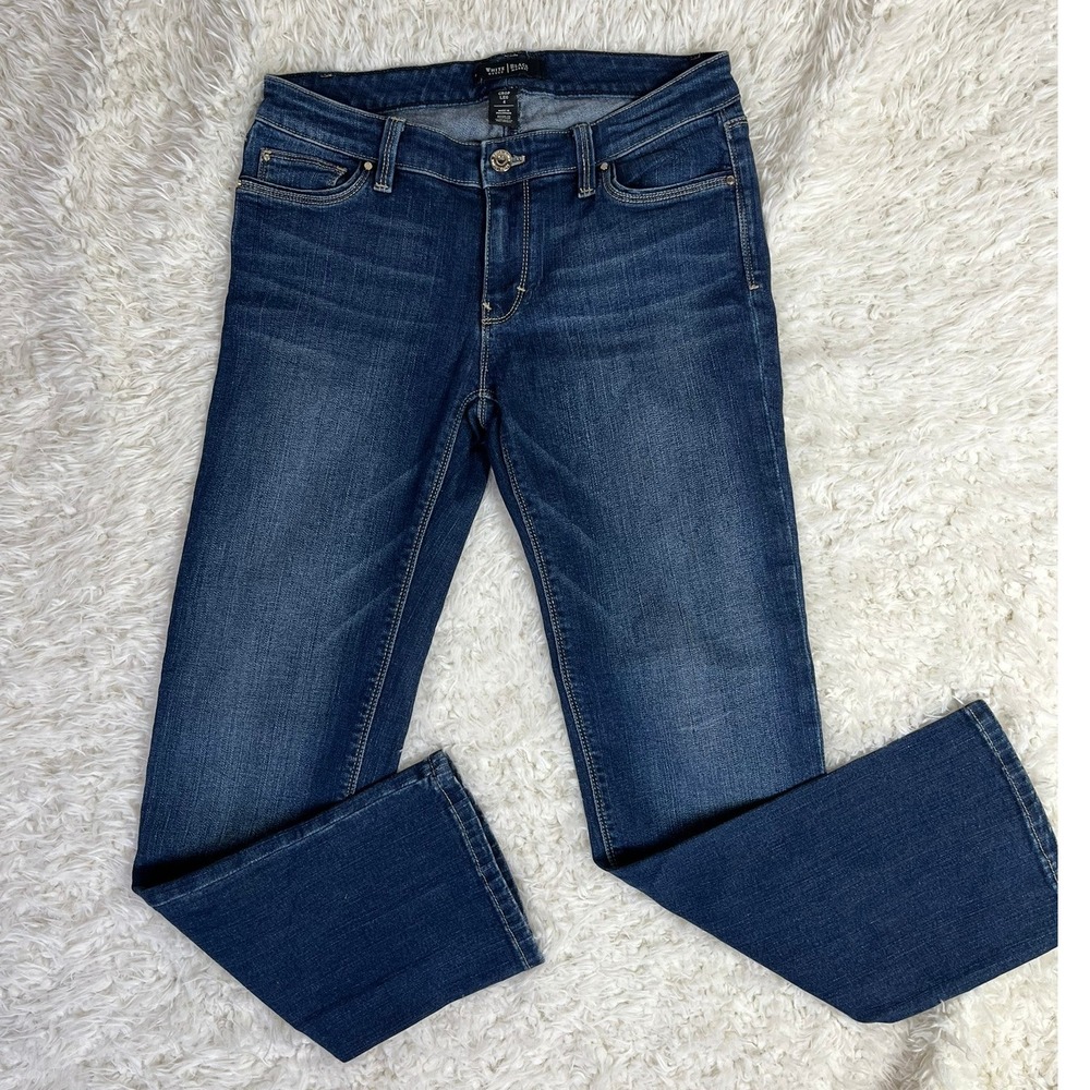 White‎ House Black Market Denim Crop Leg Jeans Dark Wash Embellished Pockets 4